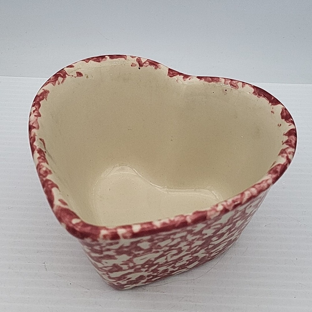 Roseville Pottery Red Spongeware Heart‎ Shape Bowl Gerald Henn